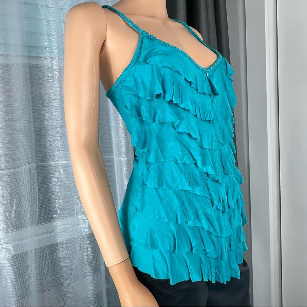 Guess ruffle layer’s turquoise sleeveless blouse size M